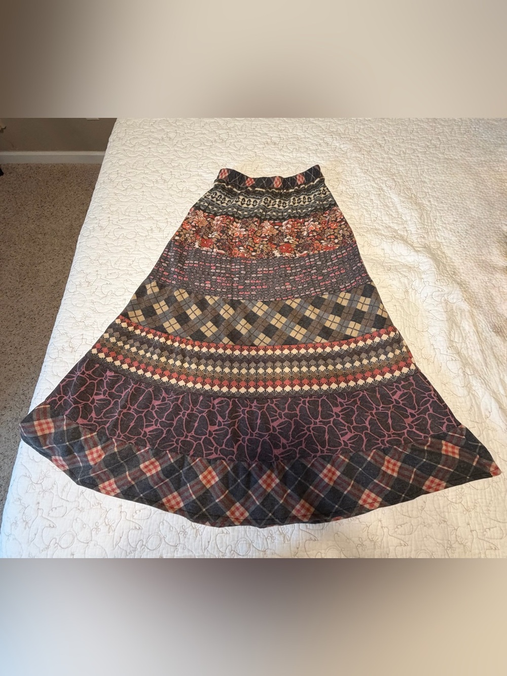 Sacred Threads Patchwork Maxi Skirt - Greu, Rust, Cream, Pink